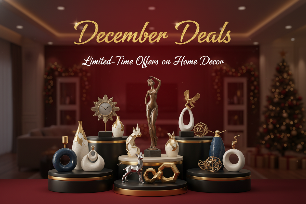 maak een mooie aantrekkelijke foto van beeldjes maar dan met de zin ' December Deals '  erboven